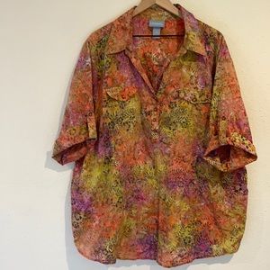 LIZ & ME Floral 100% Cotton Womens Blouse Top Size 2X